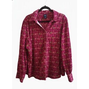 Basic Editions Corduroy 100% Cotton Pink Floral Button Up Long Sleeve Size 2X
